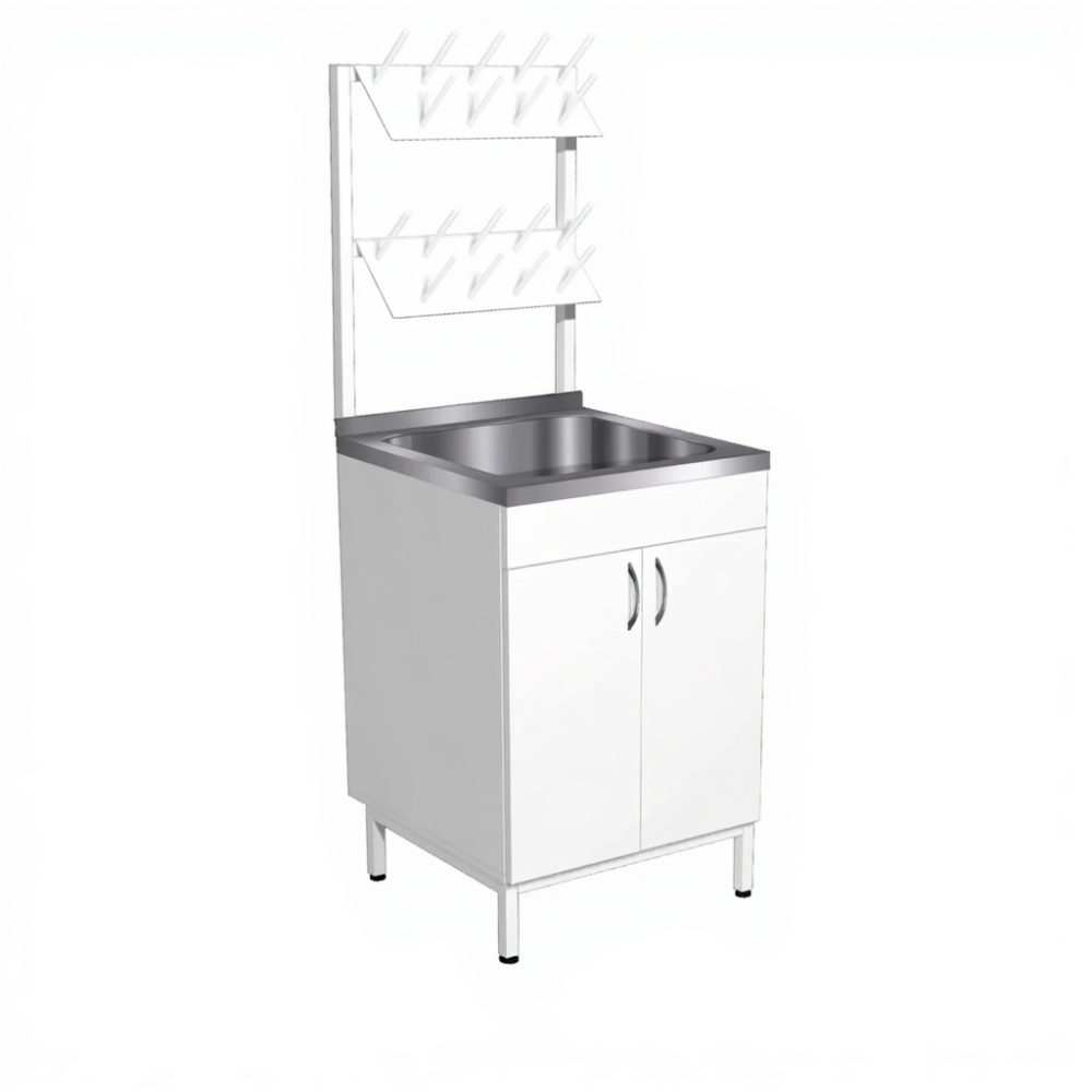 Стол-мойка с сушкой СТм-101/1 (ЛДСП белый, каркас белый)