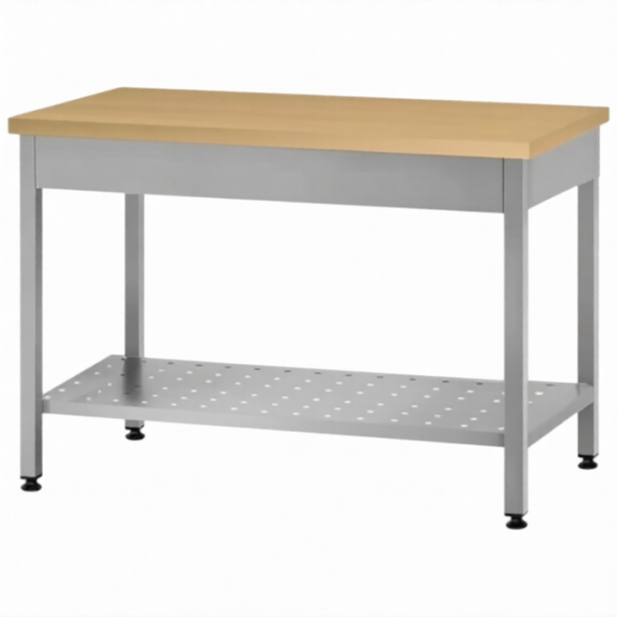 Стол кондитерский СПРп 860х1500х600 «Profi Inox», на 6-ти ногах, бук/40 (полка перфорация)