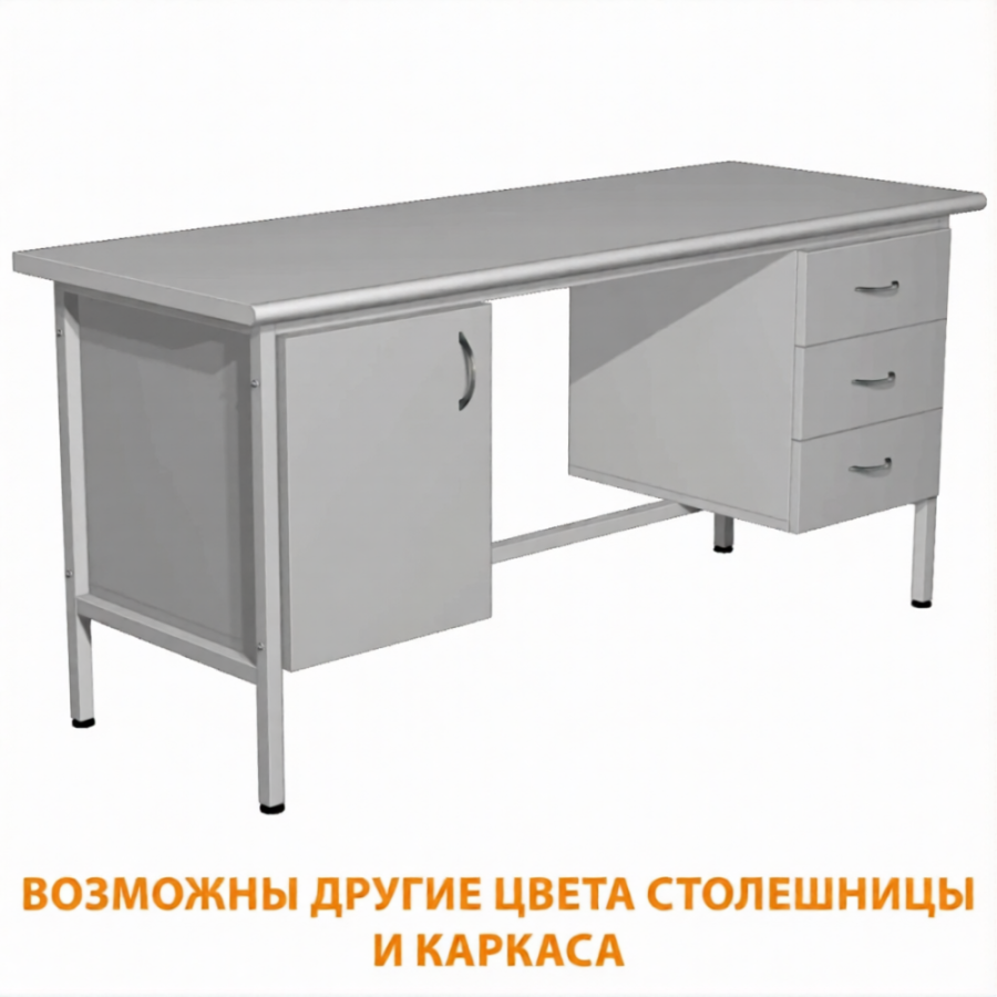 Стол для врача рабочий с 2-мя тумбами СЛ-6 (1600х600х750) (постформинг серый, каркас серый)