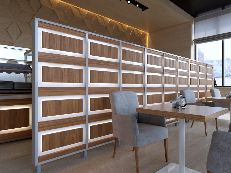 Перегородка 2-х секционная стандарт EcoWood (ЭкоВуд) с подсветкой 1275х150х2025 мм
