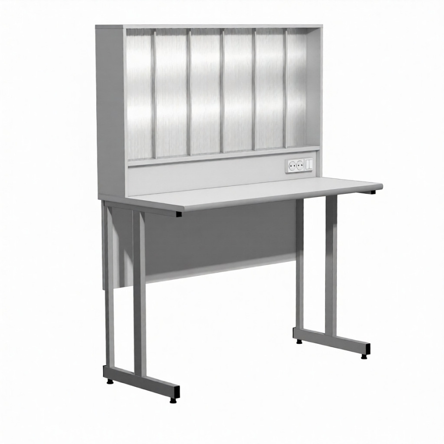 Стол для титрования СТ-200 «Премиум» (столешница постформинг серый, ЛДСП серый, каркас серый)