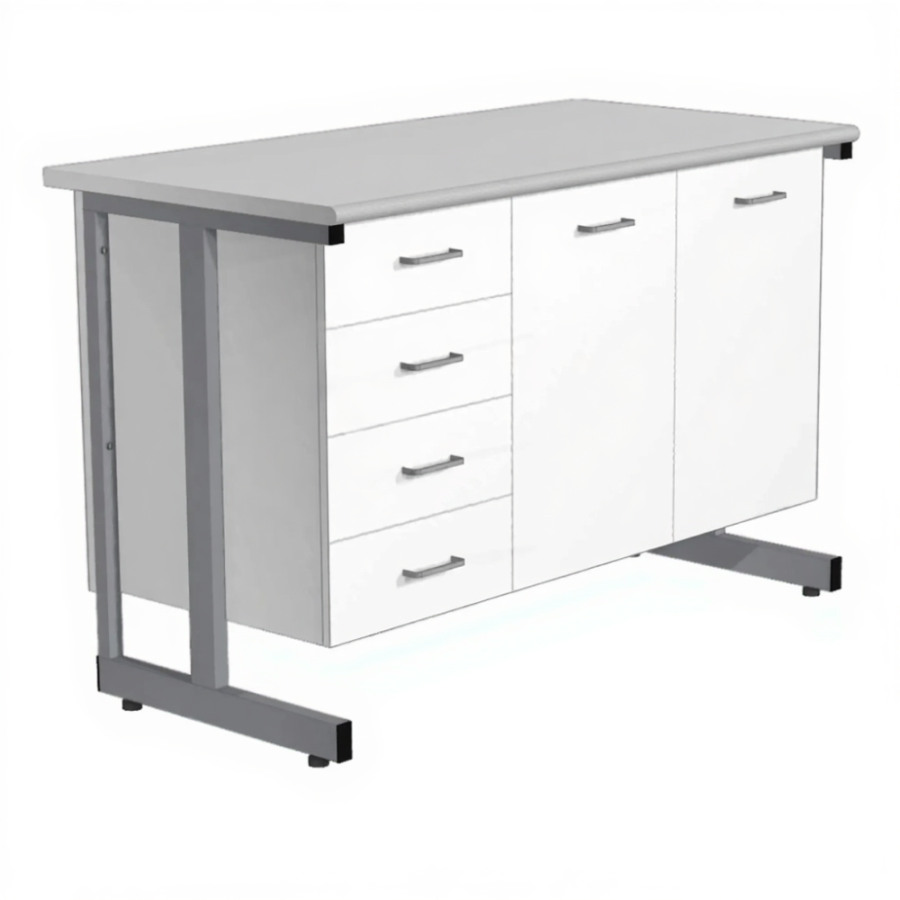 Стол-тумба СЛ-212/2.4 «Премиум» (корпус металл белый, столешница постформинг серый, каркас серый)
